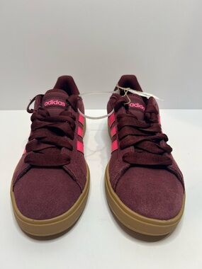 Adidas Burgundy Suede Sneakers with Pink Stripes
